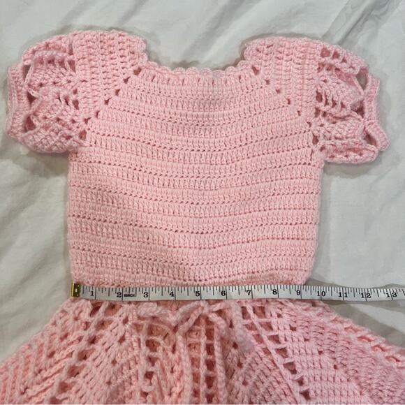 Grandma Crochet Pink Handkerchief Hem Sweater Dress sz Small - Picture 6 of 11